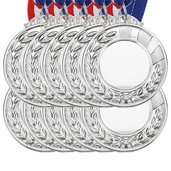 Blank Award Medals, 10 pc Award Medals with Neck Ribbon, Make Your Medals Kit, Winner Medals Prize