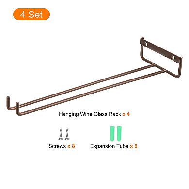 4Pcs Wine Glass Rack, Iron Wall Mountable Wine Glasses Rack Under Cabinet Stemware Rack for Bars