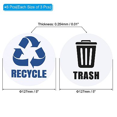 Recycle Sticker Bin Labels, 6 Pack Recycle and Trash Logo Stickers Combo Self-Adhesive Stickers
