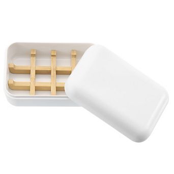 Wooden Soap Holder, Self-Draining Soap Box with Lid Wooden Soap Bar Tray for Bathroom 1 pc