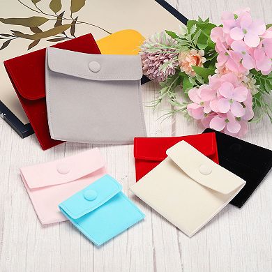 Jewelry Pouch, 2 Pack Soft Velvet Pouches with Snap Button Portable Storage for Rings Necklace
