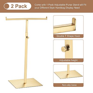 Purse Display Stand T Shaped Metal 2Pcs Adjustable Handbag Rack Double Hook Necklace Organizer