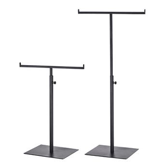 Purse Display Stand T Shaped Metal 2 pc Adjustable Handbag Rack Double Hook Necklace Organizer
