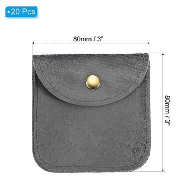 Jewelry Pouch, 20 Pack 3 x 3 Inch Soft Velvet Pouches with Snap Button Portable Storage
