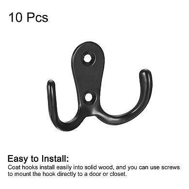 Wall Hooks, 10Pcs Zinc Alloy Double Prong Retro Hook, Hooks for Hanging Towel Backpack Clothes Keys