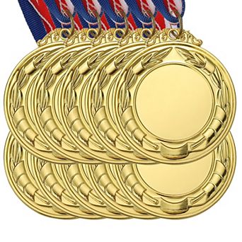 Blank Award Medals, 10 Pack Award Medals with Neck Ribbon, Make Your Medals Kit, Winner Medal