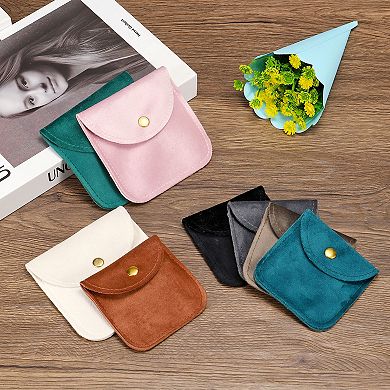 Jewelry Pouch, 10 Pack Soft Velvet Pouches with Snap Button Portable Storag 3x3", 4x4"