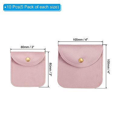 Jewelry Pouch, 10 Pack Soft Velvet Pouches with Snap Button Portable Storag 3x3", 4x4"