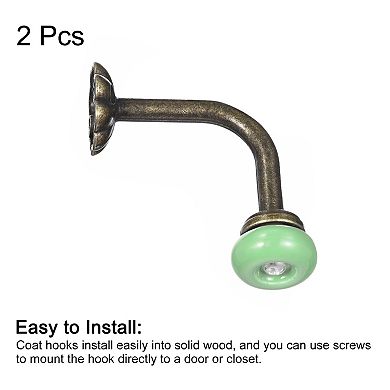 Wall Hooks, 2Pcs Zinc Alloy Single Prong Ceramic Handle Clothes Hook, Bronze Hooks for Hanging Towel