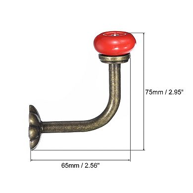 Wall Hooks, 2Pcs Zinc Alloy Single Prong Ceramic Handle Clothes Hook, Bronze Hooks for Hanging Towel