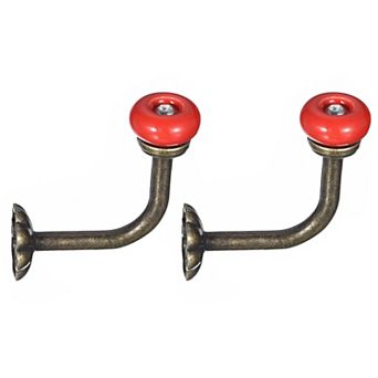 Wall Hooks, 2 pc Zinc Alloy Single Prong Ceramic Handle Clothes Hook, Bronze Hooks for Hanging Towel