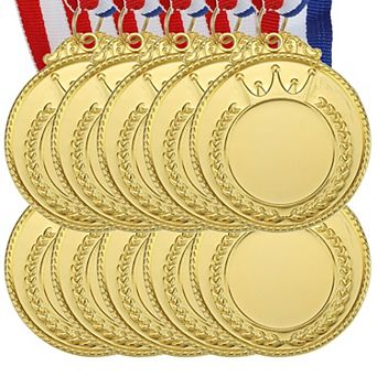 Blank Award Medals, 10 Pack Award Medals with Neck Ribbon, Make Your Medals Kit, Winner Medals Prize