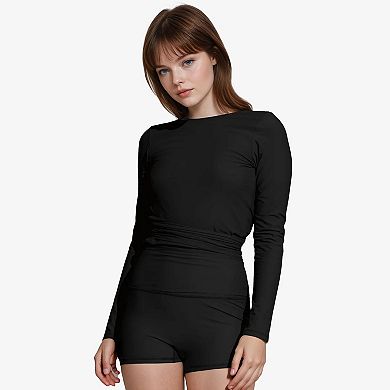 Women's Avery 2-Piece Long Sleeve Wrap Swim Set With Reversible Top and Tummy Control Shorts