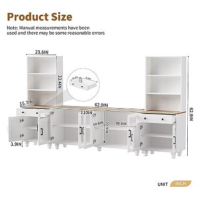 110.00 Inch Modern Farmhouse Multi-Unit Storage Cabinet Set with ...