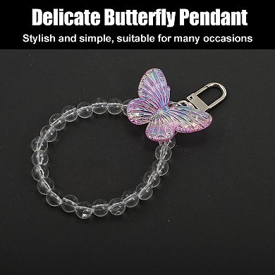 Key Chain Bracelet Wristlet, Beaded Key Ring Bracelet Keys Holder with Butterfly Pendant