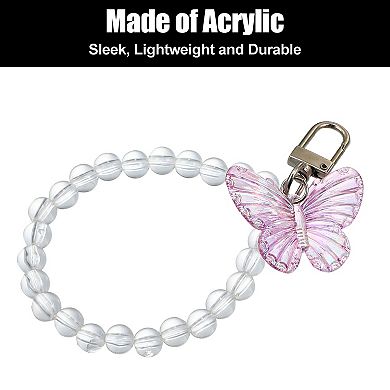 Key Chain Bracelet Wristlet, Beaded Key Ring Bracelet Keys Holder with Butterfly Pendant