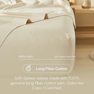 DOZ Long Staple Cotton Sheet Set, Soft Sateen Weave, Smooth, Breathable, Cooling, Durable