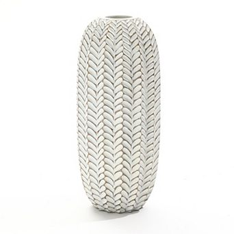 LuxenHome Modern Geometric Pattern Polyresin 17.3-Inch Tall Cylinder Vase