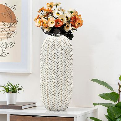 LuxenHome Modern Geometric Pattern Polyresin 17.3-Inch Tall Cylinder Vase