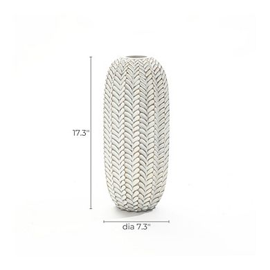 LuxenHome Modern Geometric Pattern Polyresin 17.3-Inch Tall Cylinder Vase