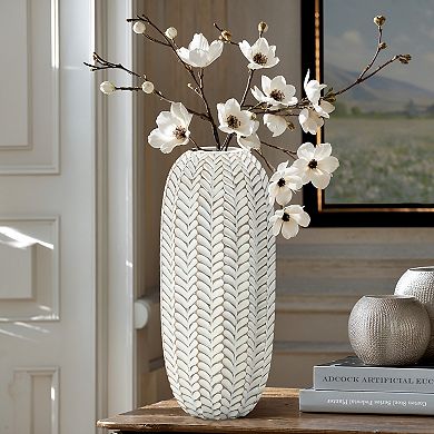 LuxenHome Modern Geometric Pattern Polyresin 17.3-Inch Tall Cylinder Vase