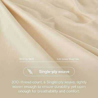 DOZ Long Staple Cotton Duvet Cover Set, Soft Sateen Weave, Smooth, Breathable, Cooling, 8 Loops