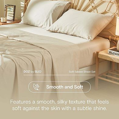 DOZ Long Staple Cotton Duvet Cover Set, Soft Sateen Weave, Smooth, Breathable, Cooling, 8 Loops