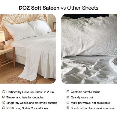 DOZ Long Staple Cotton Duvet Cover Set, Soft Sateen Weave, Smooth, Breathable, Cooling, 8 Loops