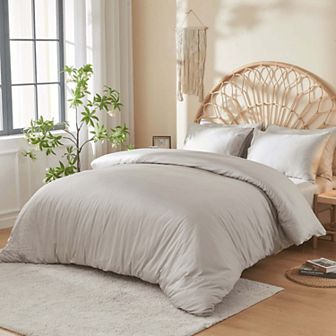 DOZ Long Staple Cotton Duvet Cover Set, Soft Sateen Weave, Smooth, Breathable, Cooling, 8 Loops