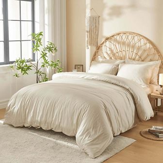 DOZ Long Staple Cotton Duvet Cover Set, Soft Sateen Weave, Smooth, Breathable, Cooling, 8 Loops