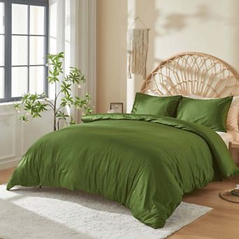 DOZ Long Staple Cotton Duvet Cover Set, Soft Sateen Weave, Smooth, Breathable, Cooling, 8 Loops