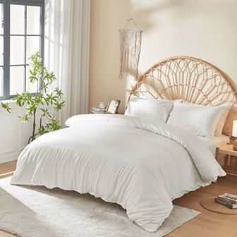 DOZ Long Staple Cotton Duvet Cover Set, Soft Sateen Weave, Smooth, Breathable, Cooling, 8 Loops