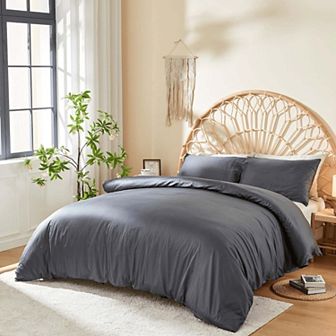 DOZ Long Staple Cotton Duvet Cover Set, Soft Sateen Weave, Smooth, Breathable, Cooling, 8 Loops