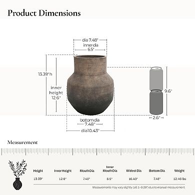 LuxenHome Brown Ombre Terracotta 10.4-Inch Round Vase