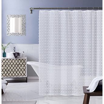 Dainty Home Cut Flower Linen Textured Shower Curtain with 3D Cotton-Like Puffs
