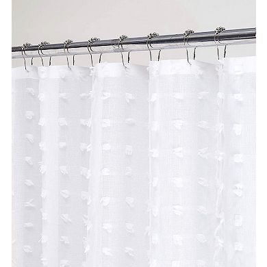 Dainty Home Cut Flower Linen Textured Shower Curtain with 3D Cotton-Like Puffs