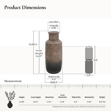 LuxenHome Brown Ombre Terracotta Narrow 15 Inch Tall Vase