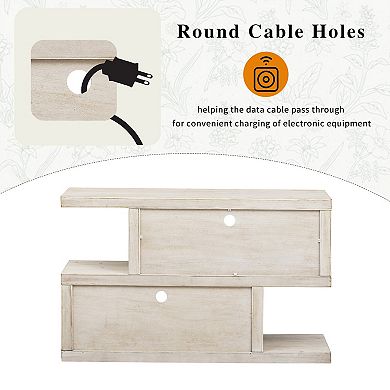 47.20 Inch Rustic Two-Tier Display Shelf with Open Compartments and Distressed Wood Finish