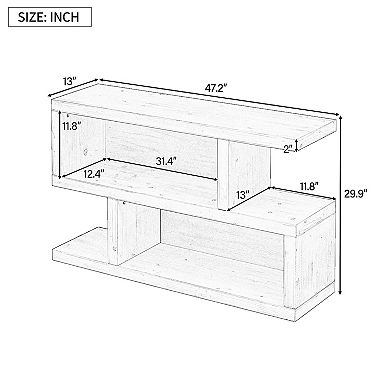 47.20 Inch Rustic Two-Tier Display Shelf with Open Compartments and Distressed Wood Finish