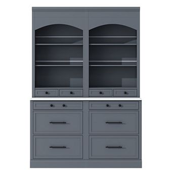 Merax Modern High Kitchen Pantry, Freestanding Tall Kitchen Hutch with Faux Marble Top