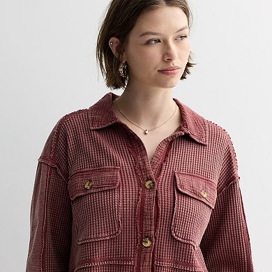 Juniors' Rewind Button Front Knit Shacket