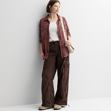 Juniors' Rewind Button Front Knit Shacket