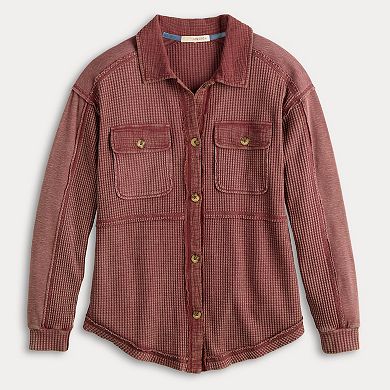 Juniors' Rewind Button Front Knit Shacket