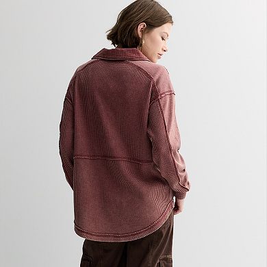 Juniors' Rewind Button Front Knit Shacket