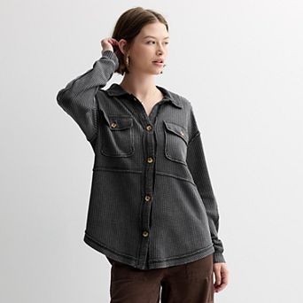 Juniors' Rewind Button Front Knit Shacket