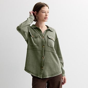 Juniors' Rewind Button Front Knit Shacket