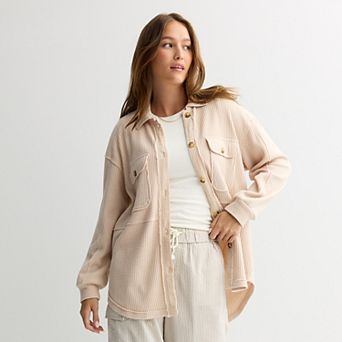 Juniors' Rewind Button Front Knit Shacket