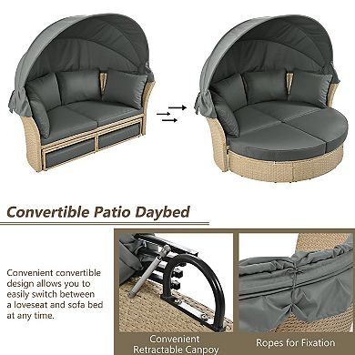 Merax Outdoor Patio Daybed Wicker Rattan Double Daybed Round Sofa Furniture Set