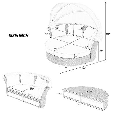 Merax Outdoor Patio Daybed Wicker Rattan Double Daybed Round Sofa Furniture Set