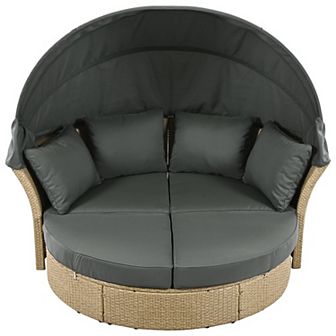 Merax Outdoor Patio Daybed Wicker Rattan Double Daybed Round Sofa Furniture Set